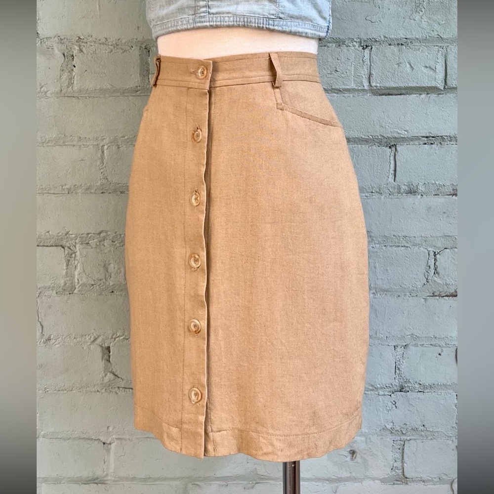 Vintage Beige Button Front Mini Skirt